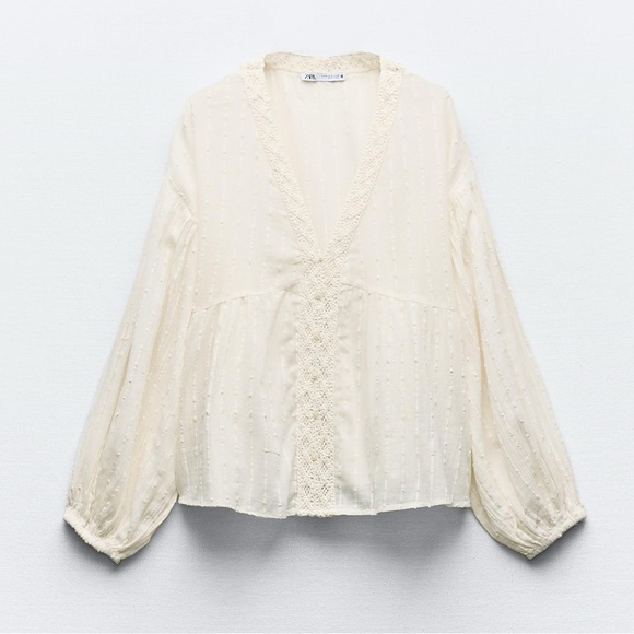 Zara Balloon Sleeve V-neck Blouse - Picture 1 of 5